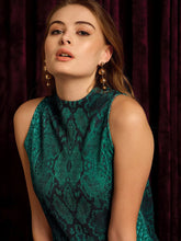 Sleeveless High Neck Bodycon Midi Dress In Green Snake Print